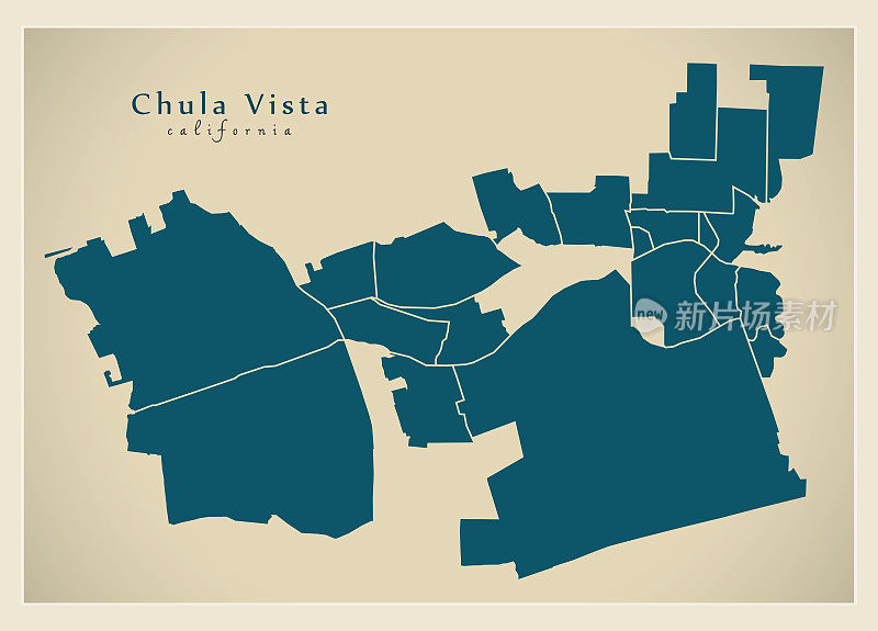 现代城市地图- Chula Vista美国加利福尼亚州城市与社区